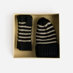 Eram Gants & Parapluie|Chapeaux, Bonnets & Casquettes^Set bonnet et mitaines s tricot rayé doré NOIR