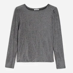 Texto Pulls^Tee-shirt gris métallisé à épaulettes ARGENT