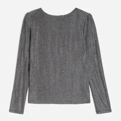 Texto Pulls^Tee-shirt gris métallisé à épaulettes ARGENT
