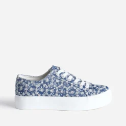 Texto Baskets^Tennis à plateforme e toile brodée BLEU