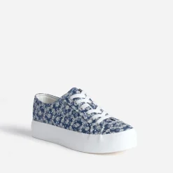 Texto Baskets^Tennis à plateforme e toile brodée BLEU