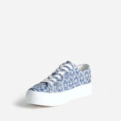 Texto Baskets^Tennis à plateforme e toile brodée BLEU