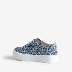 Texto Baskets^Tennis à plateforme e toile brodée BLEU