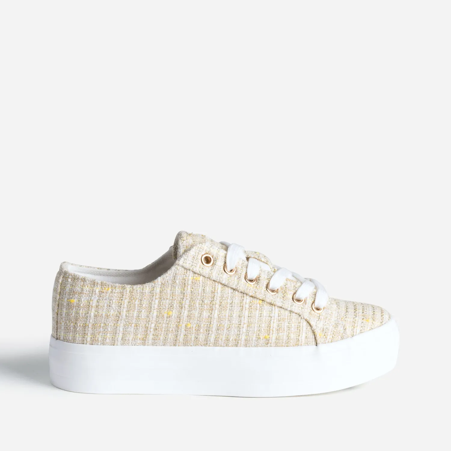 Texto Baskets^Tennis à plateforme effet tweed BEIGE