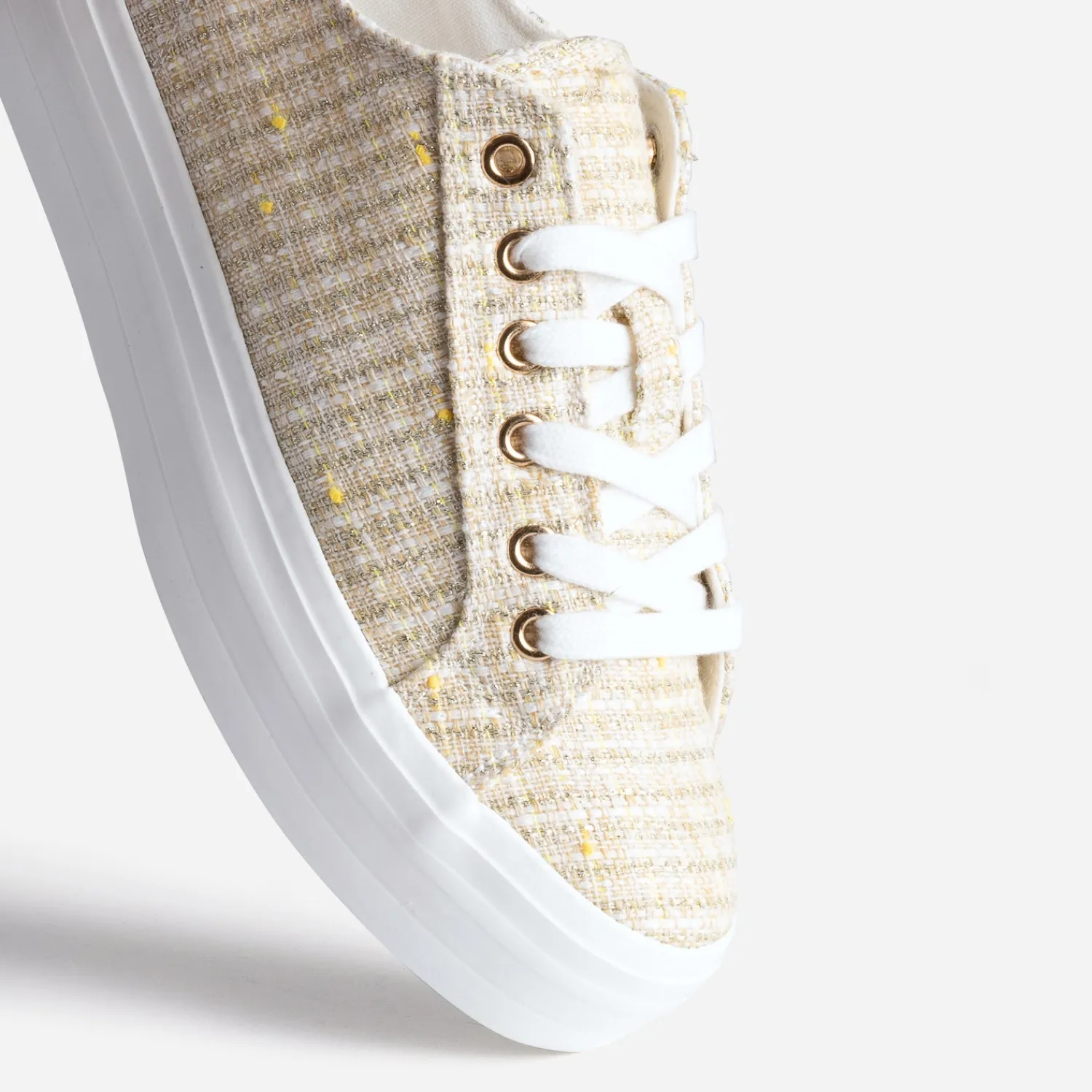Texto Baskets^Tennis à plateforme effet tweed BEIGE