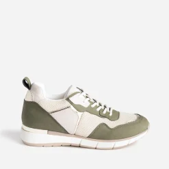 Eram Baskets^Tennis beige et kaki détails dorés semelle amovible BLANC