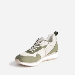 Eram Baskets^Tennis beige et kaki détails dorés semelle amovible BLANC