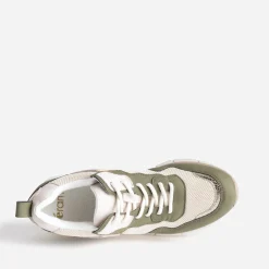 Eram Baskets^Tennis beige et kaki détails dorés semelle amovible BLANC