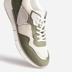 Eram Baskets^Tennis beige et kaki détails dorés semelle amovible BLANC