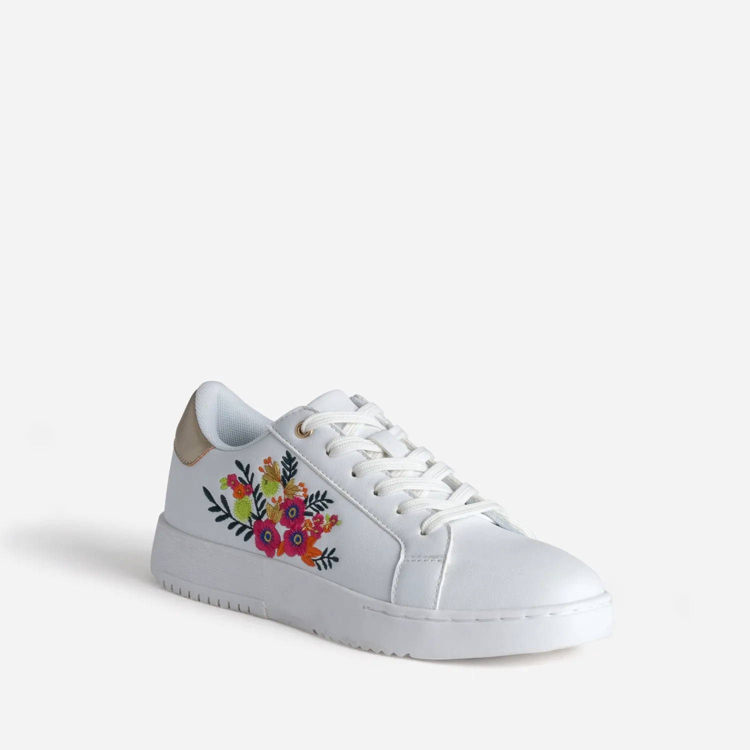 Eram Baskets^Tennis he brodée fleurs BLANC