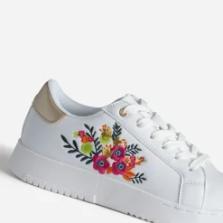 Eram Baskets^Tennis he brodée fleurs BLANC