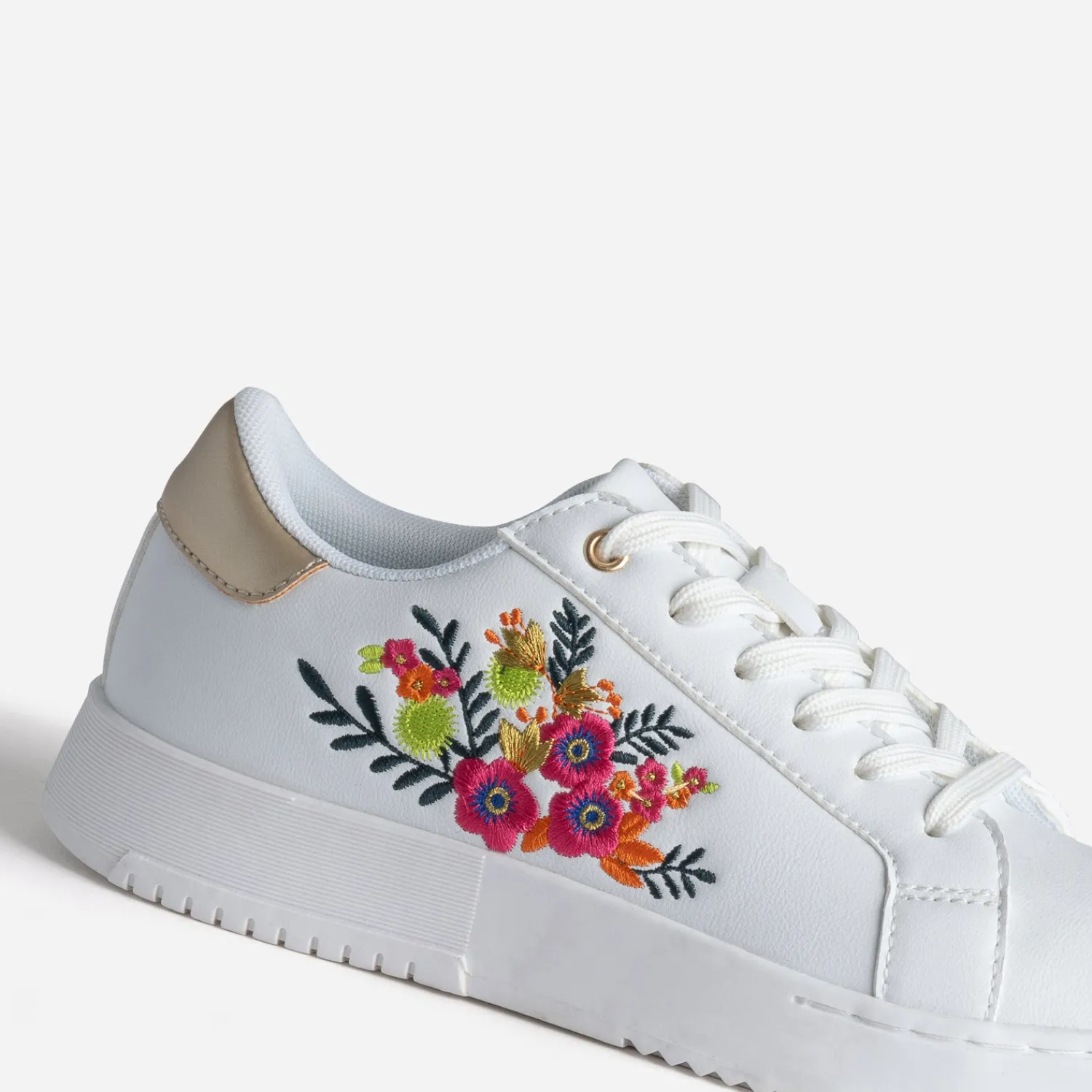 Eram Baskets^Tennis he brodée fleurs BLANC