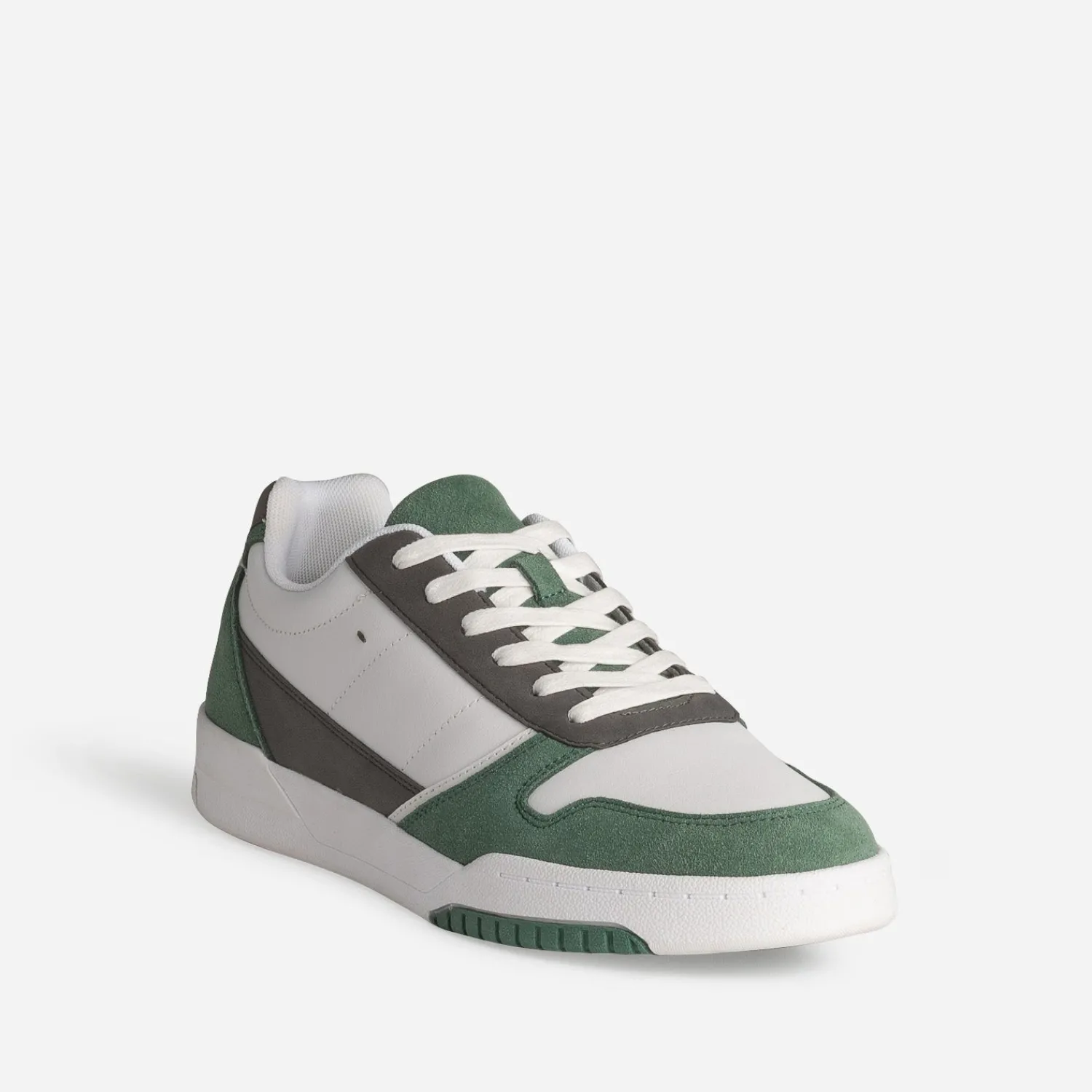 Eram Baskets/Tennis^Tennis he, grise et verte mix cuir BLANC