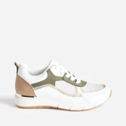 Eram Baskets^Tennis he, kaki, beige et or semelle amovible BLANC