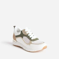 Eram Baskets^Tennis he, kaki, beige et or semelle amovible BLANC