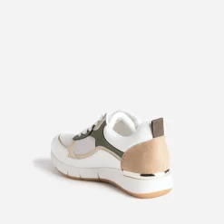 Eram Baskets^Tennis he, kaki, beige et or semelle amovible BLANC