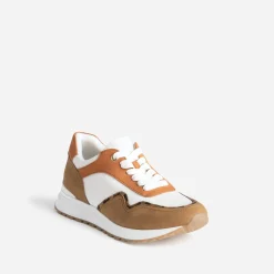 Eram Baskets^Tennis blanche, marron et cognac semelle amovible IMPRIME