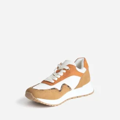 Eram Baskets^Tennis blanche, marron et cognac semelle amovible IMPRIME