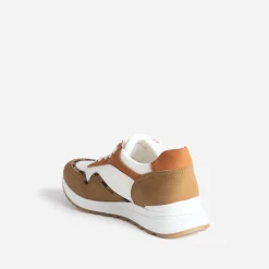 Eram Baskets^Tennis blanche, marron et cognac semelle amovible IMPRIME