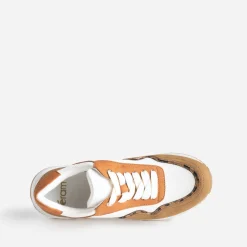 Eram Baskets^Tennis blanche, marron et cognac semelle amovible IMPRIME