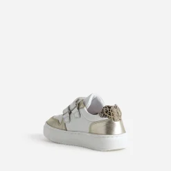 Buggy Baskets^Tennis blanche, dée, motif léopard OR