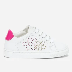 Buggy Baskets^Tennis he en cuir à contrefort rose fluo verni BLANC