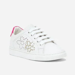 Buggy Baskets^Tennis he en cuir à contrefort rose fluo verni BLANC