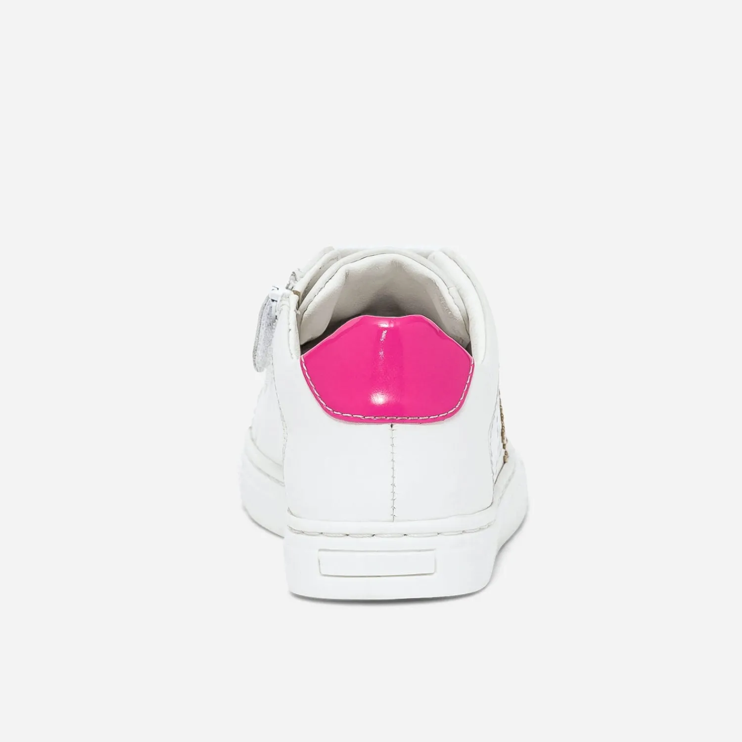 Buggy Baskets^Tennis he en cuir à contrefort rose fluo verni BLANC
