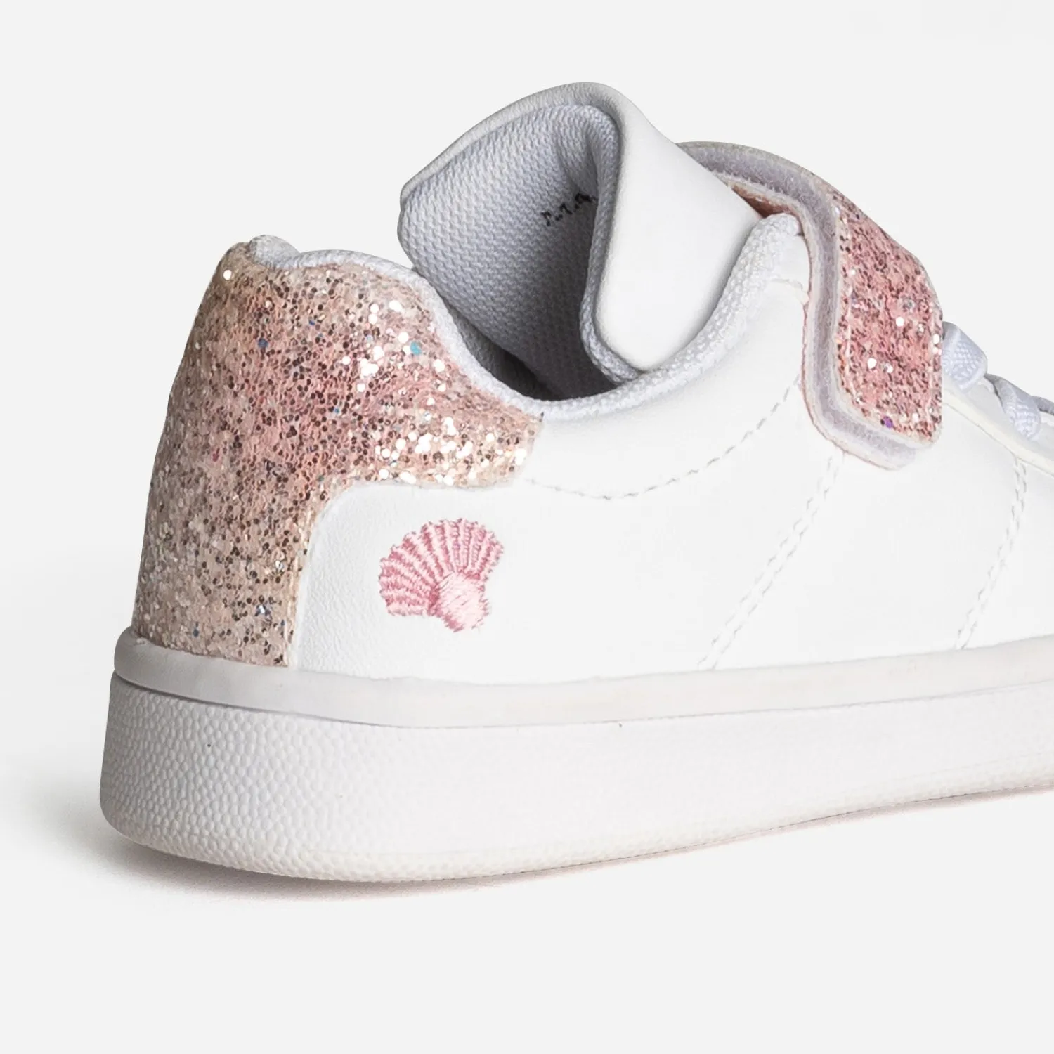 Buggy Baskets^Tennis he paillettes et broderie roses BLANC