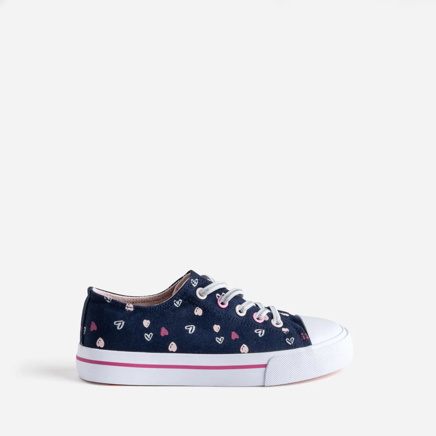 Buggy Baskets^Tennis toile motifs cœurs MARINE