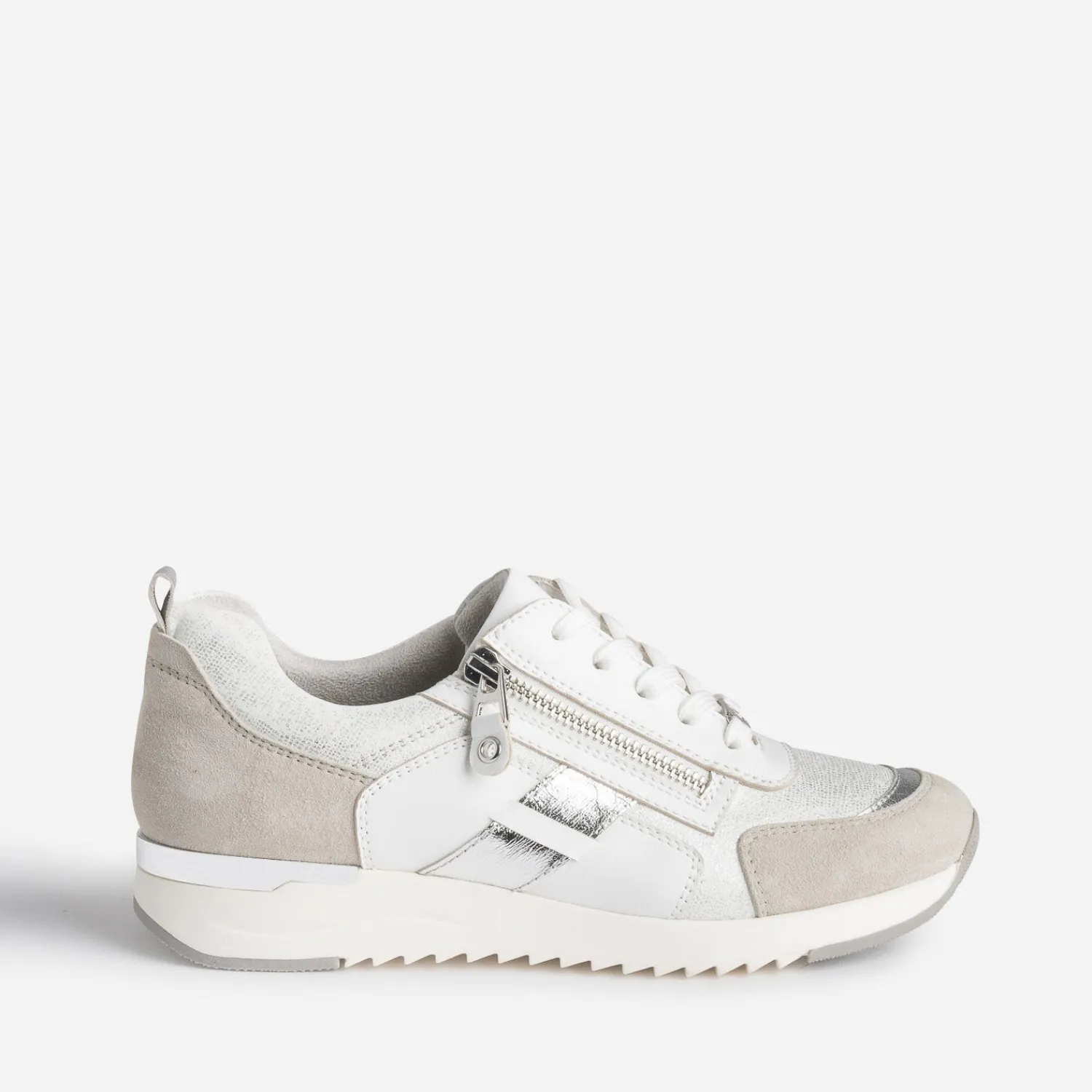 Caprice Baskets^Tennis blanche, grise et ARGENT