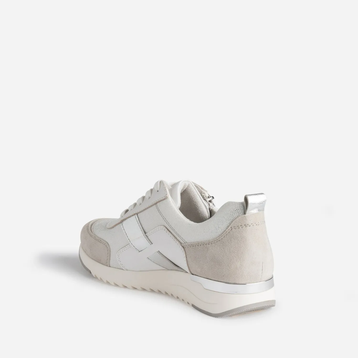 Caprice Baskets^Tennis blanche, grise et ARGENT