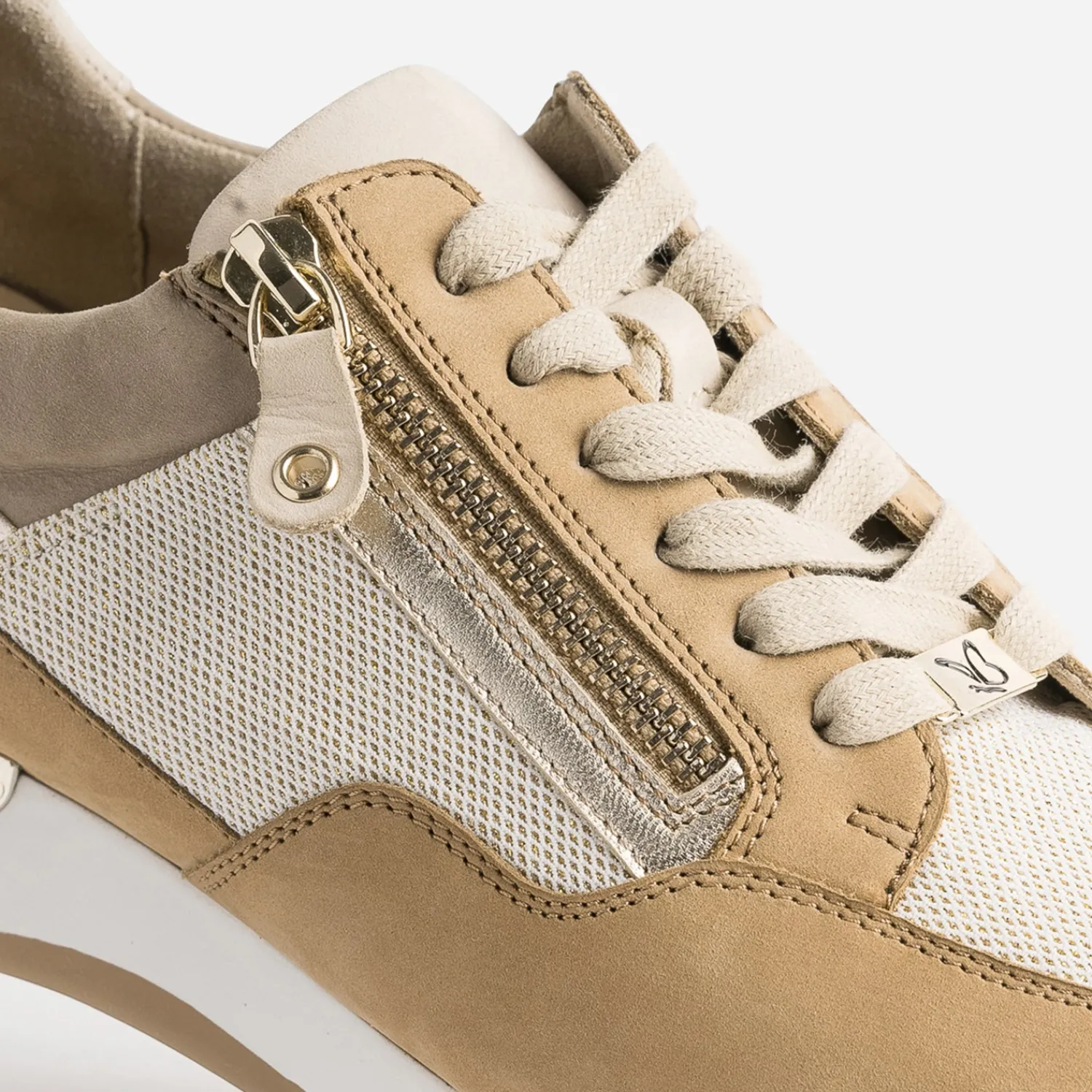 Caprice Baskets^Tennis camel et textile pailleté BEIGE