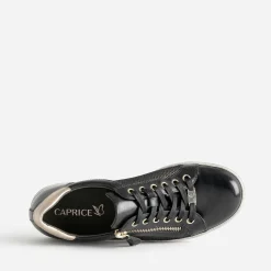 Caprice Baskets^Tennis e en cuir détails dorés NOIR