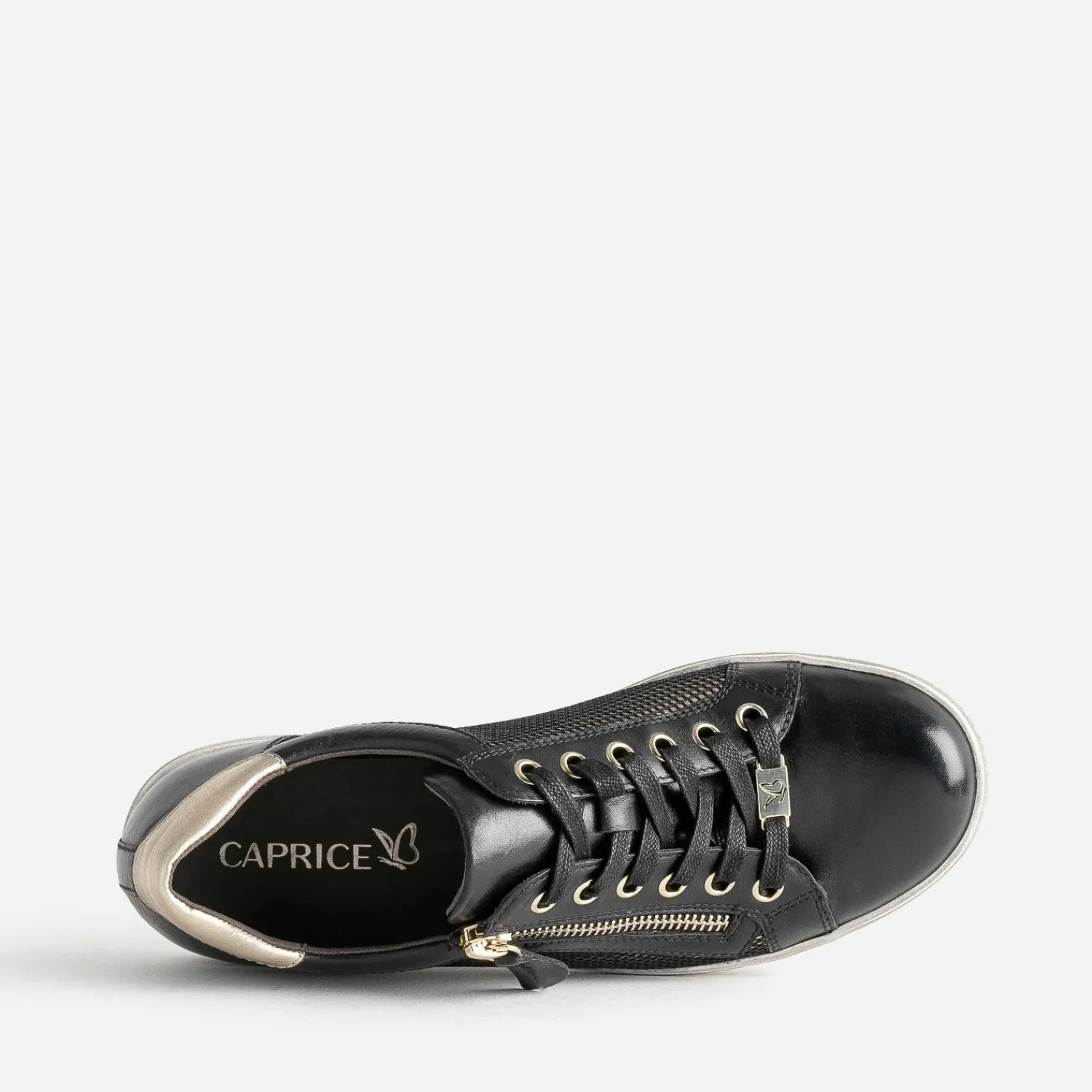 Caprice Baskets^Tennis e en cuir détails dorés NOIR