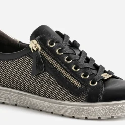 Caprice Baskets^Tennis e en cuir détails dorés NOIR