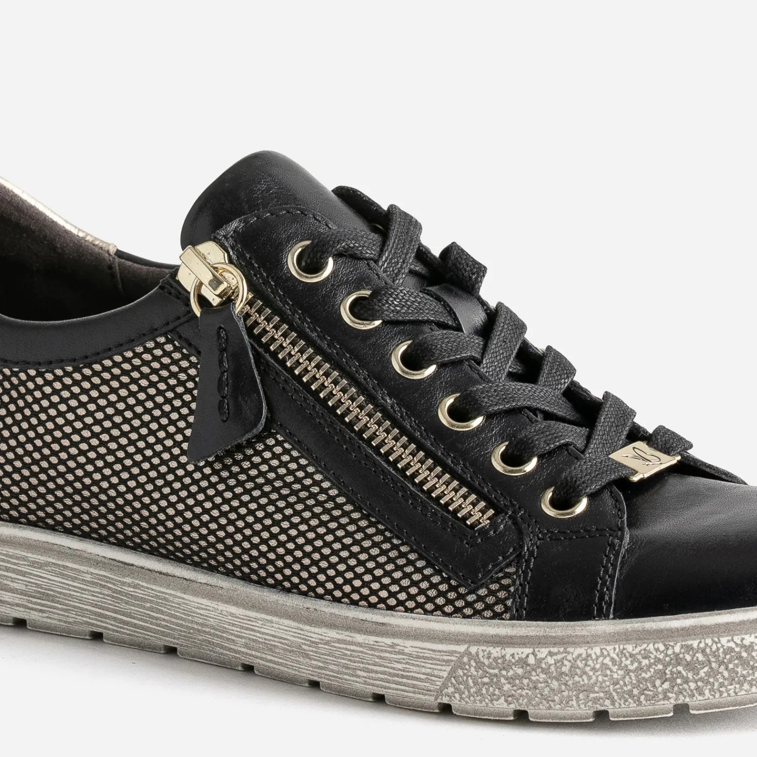 Caprice Baskets^Tennis e en cuir détails dorés NOIR