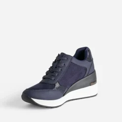 Eram Baskets^Tennis compensée bleu MARINE
