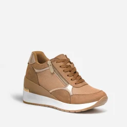 Eram Baskets^Tennis compensée détails dorés CAMEL