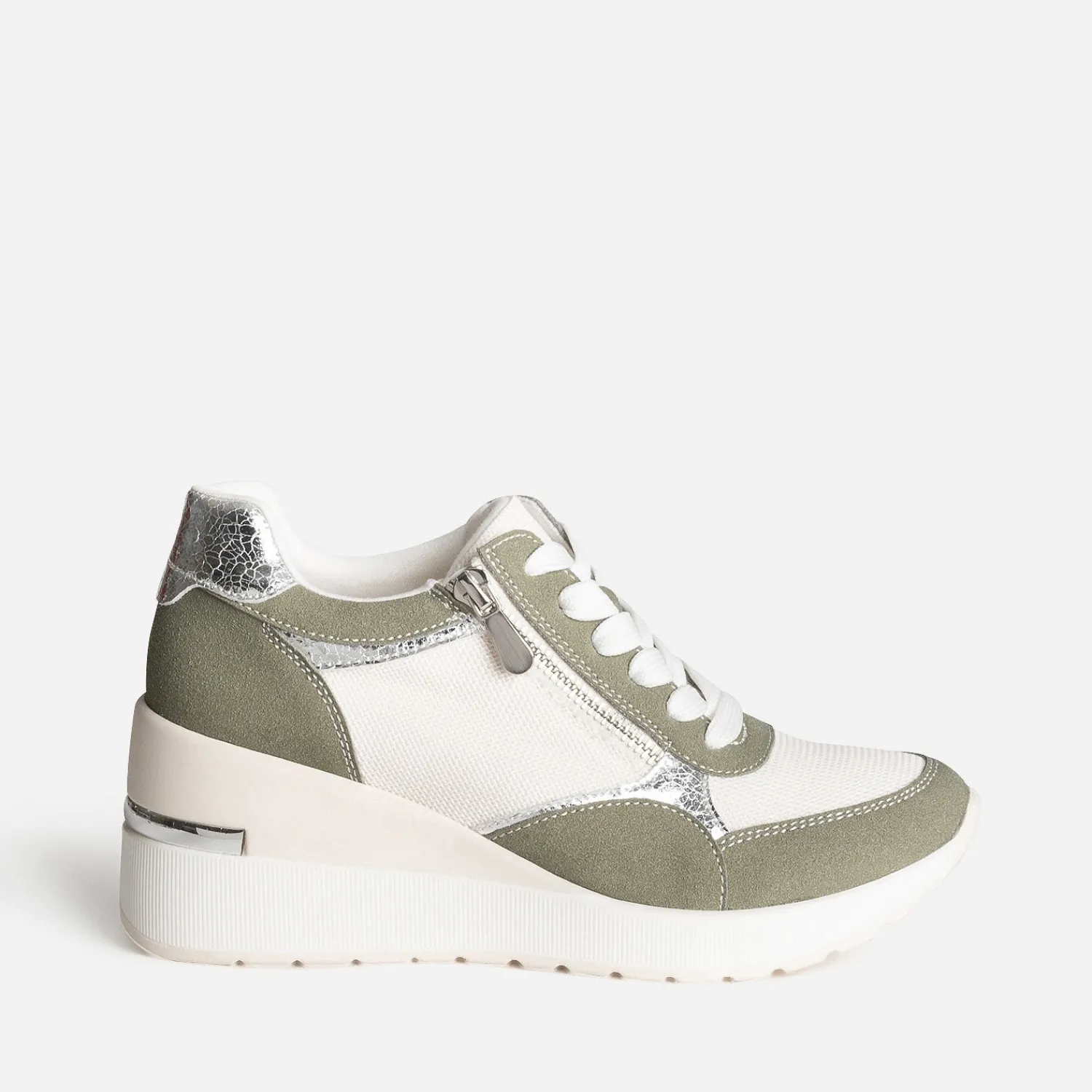 Eram Baskets^Tennis compensée kaki, blanc, argent métallisé BEIGE