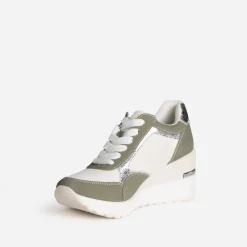 Eram Baskets^Tennis compensée kaki, blanc, argent métallisé BEIGE