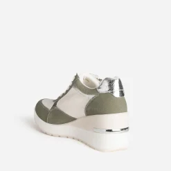 Eram Baskets^Tennis compensée kaki, blanc, argent métallisé BEIGE