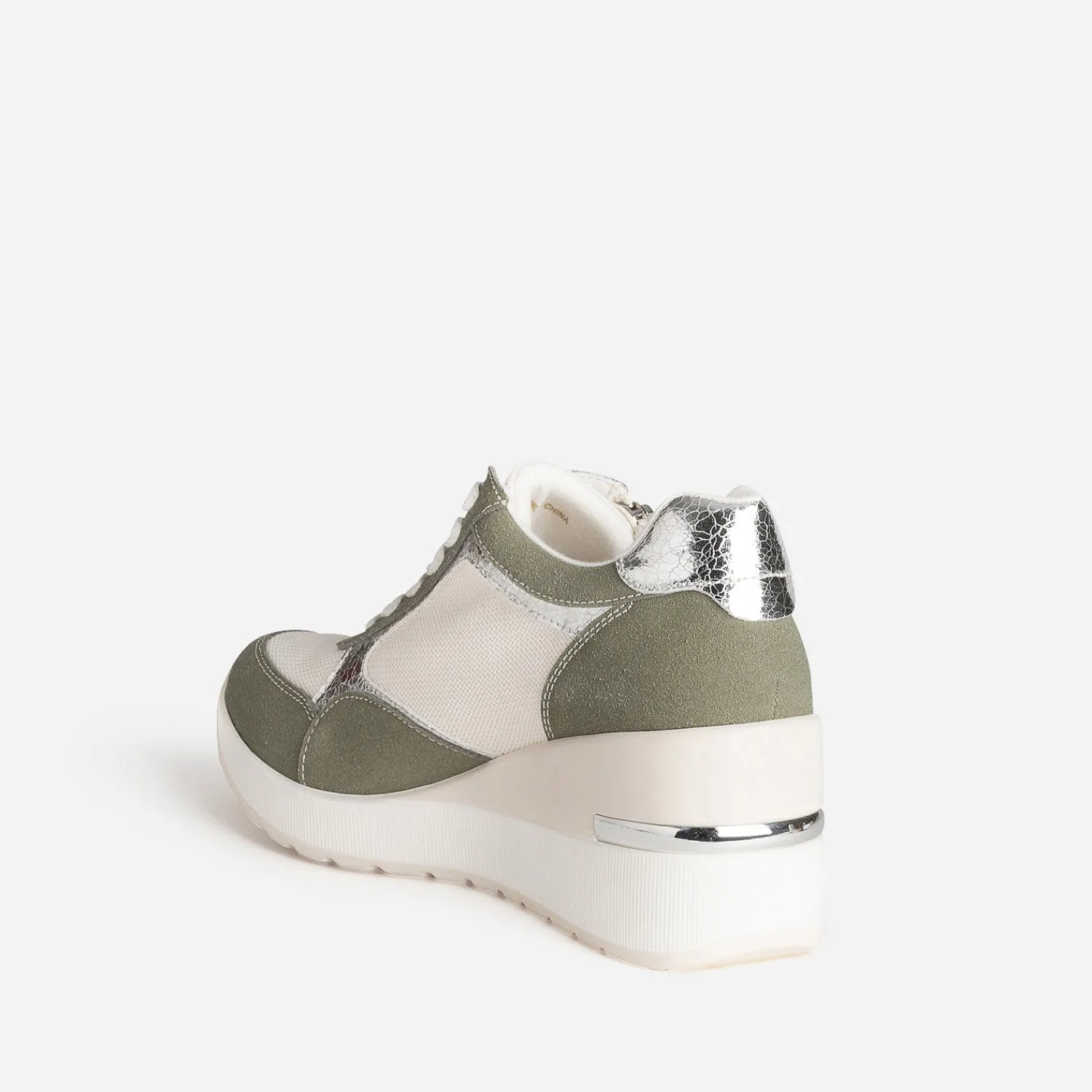 Eram Baskets^Tennis compensée kaki, blanc, argent métallisé BEIGE