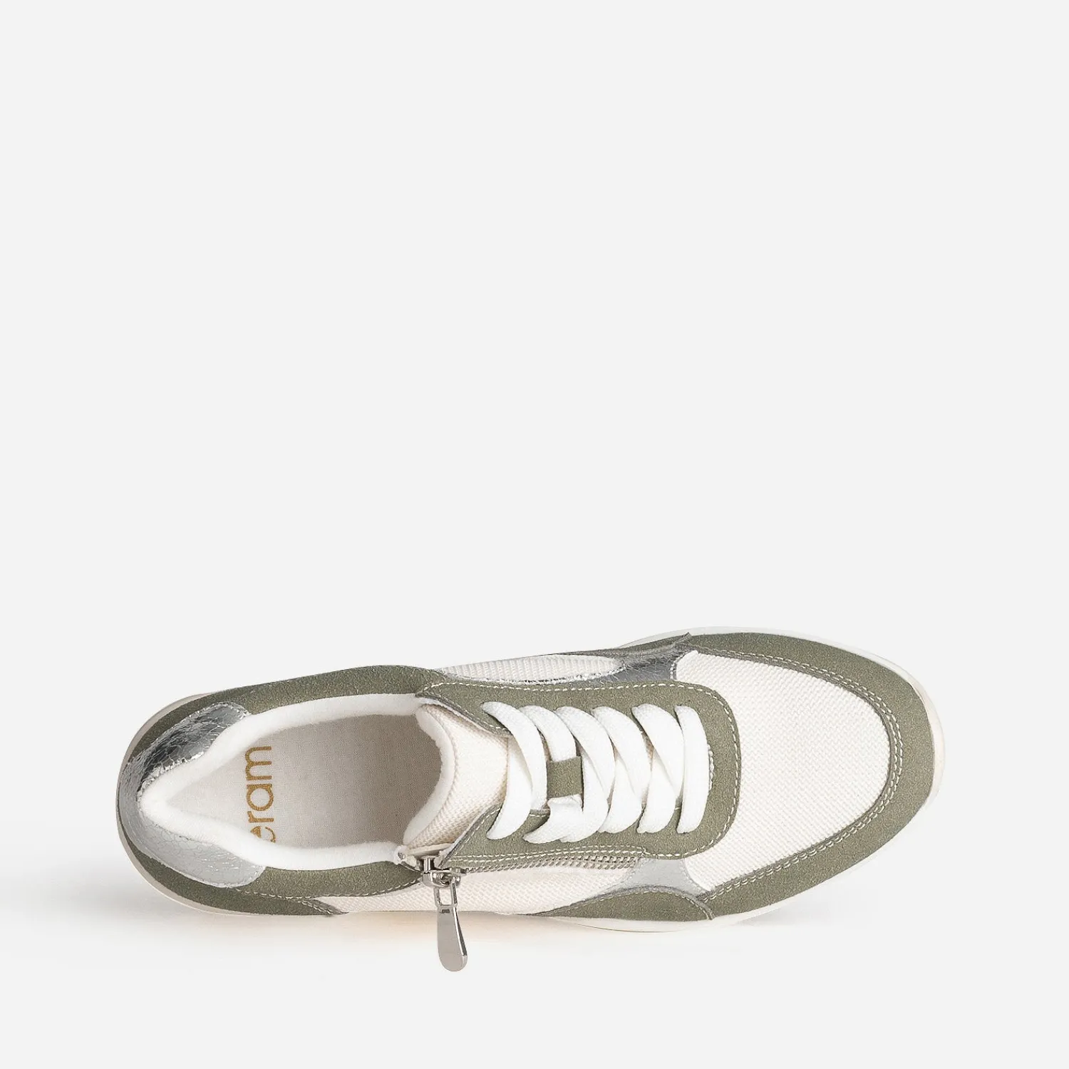 Eram Baskets^Tennis compensée kaki, blanc, argent métallisé BEIGE