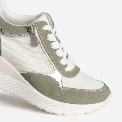 Eram Baskets^Tennis compensée kaki, blanc, argent métallisé BEIGE