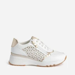 Marco Tozzi Baskets^Tennis compensée écrue et dorée BLANC