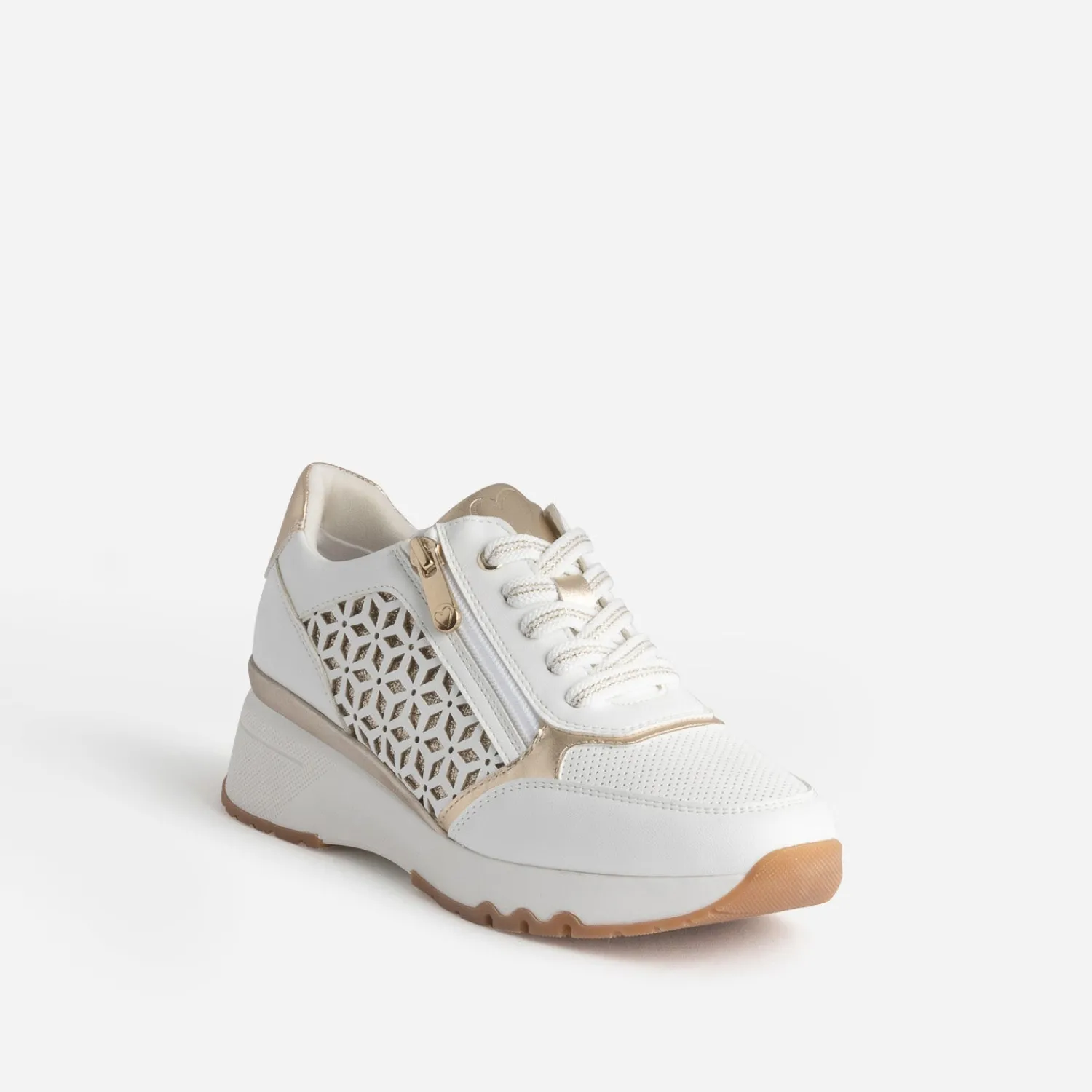 Marco Tozzi Baskets^Tennis compensée écrue et dorée BLANC
