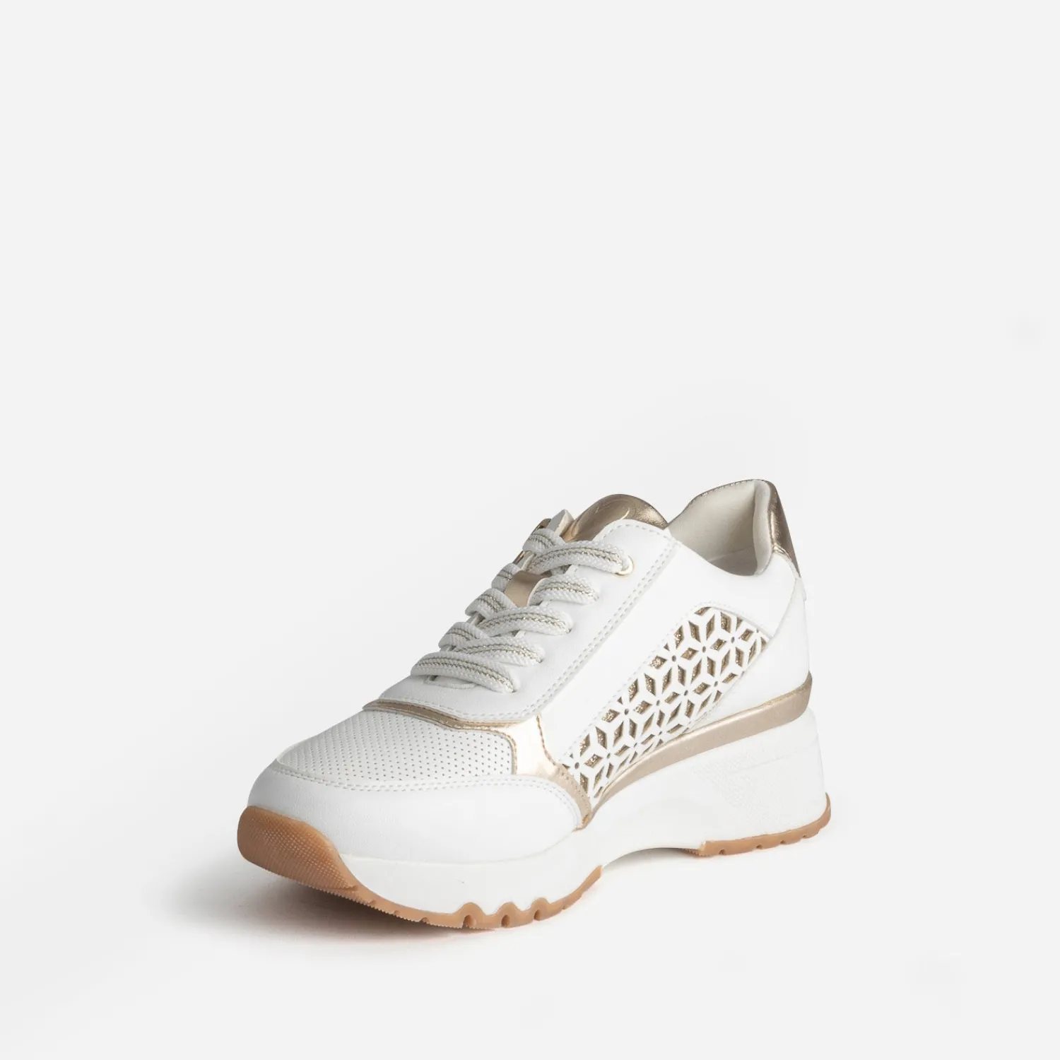 Marco Tozzi Baskets^Tennis compensée écrue et dorée BLANC