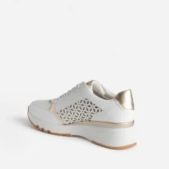Marco Tozzi Baskets^Tennis compensée écrue et dorée BLANC