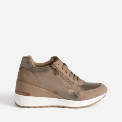 Eram Baskets^Tennis compensée marron et bronze METALISE